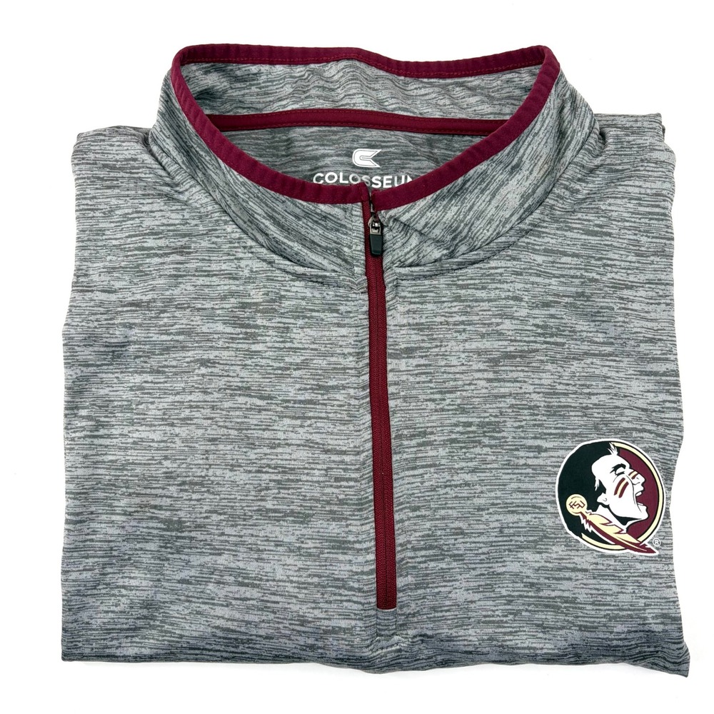 Coliseum 1/4 Zip Pullover Lightweight Gray FSU Logo Florida State LS Size 3XL GC